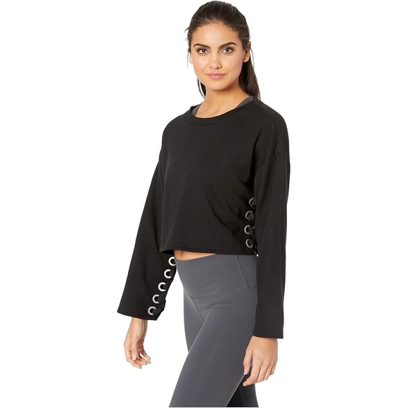 Alo Yoga Suspension Lace-up Cropped Pullover Sweater, Black, Size Medium - Picture 4 of 13